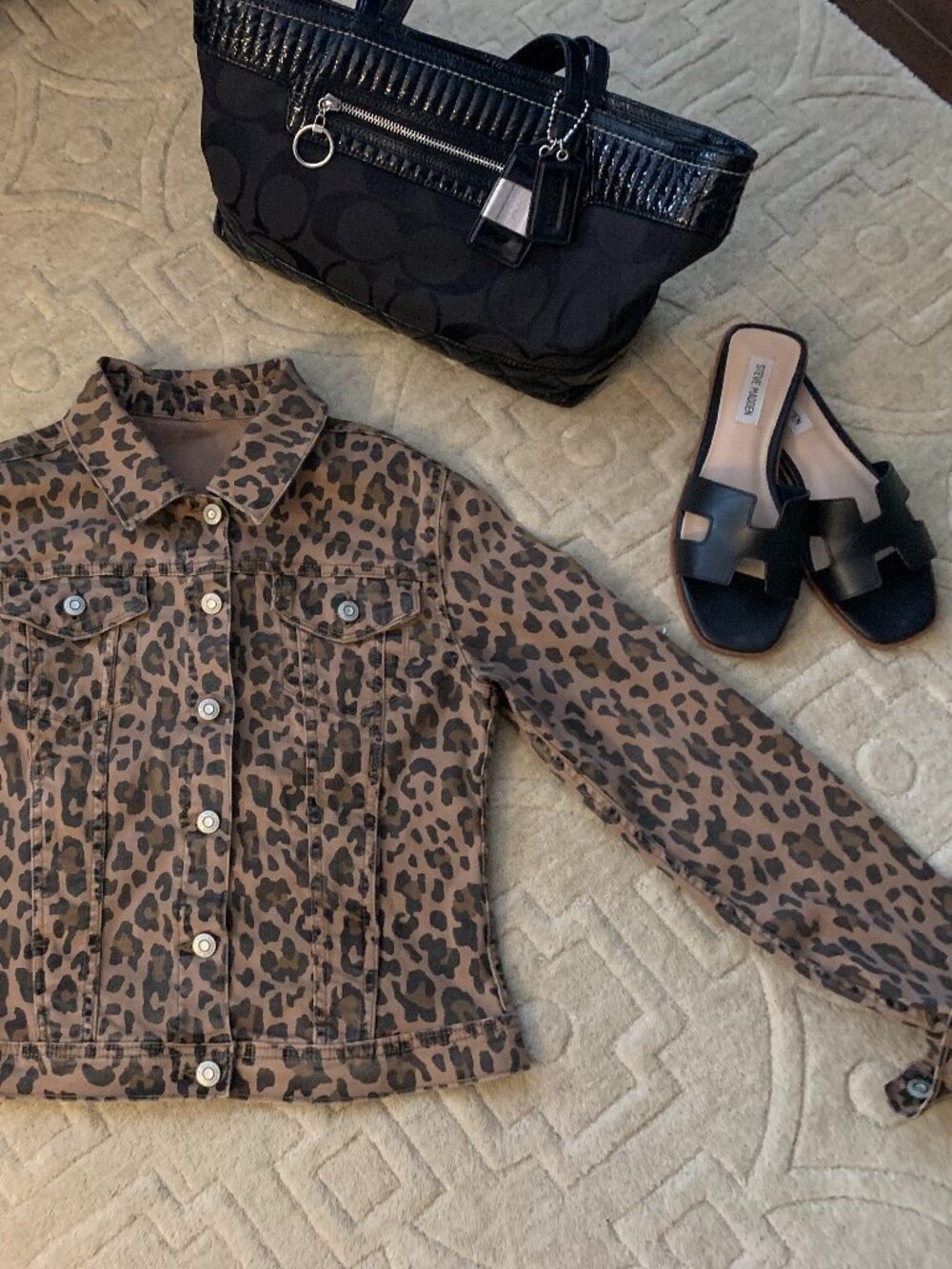 Kensie Denim Jean Jacket Leopard Print